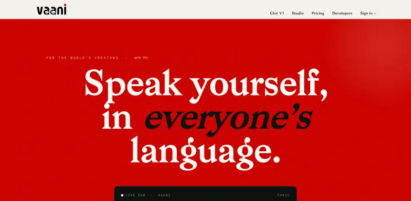 Vaani homepage showing Dub videos in 40+ languages