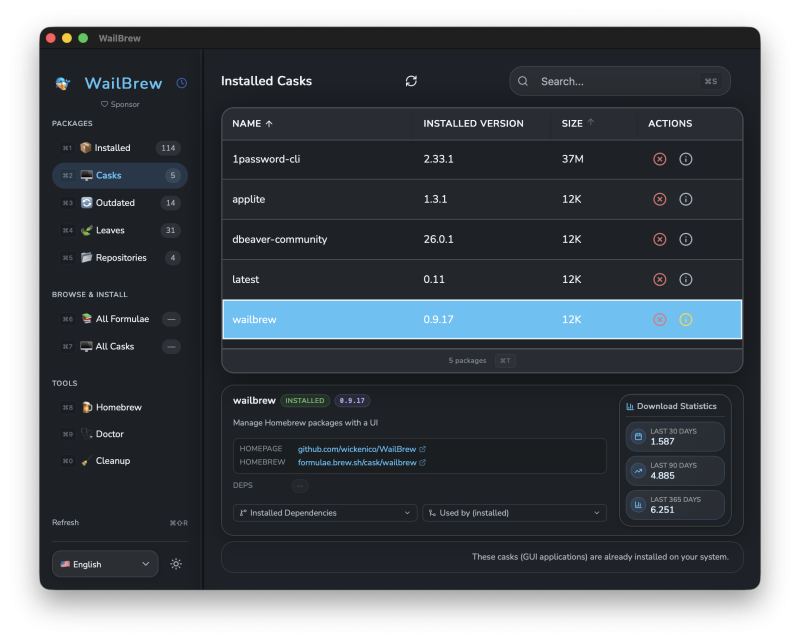 WailBrew interface screenshot 2 showing command-line tools visually management