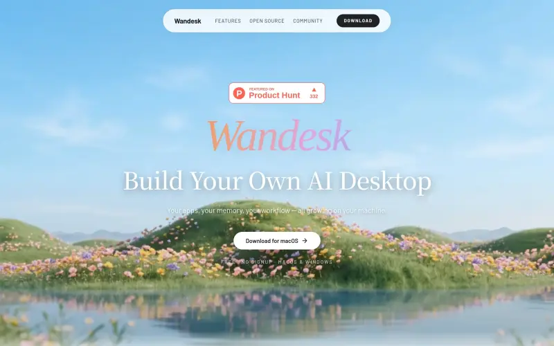 Wandesk homepage showing Build custom AI apps on your desktop