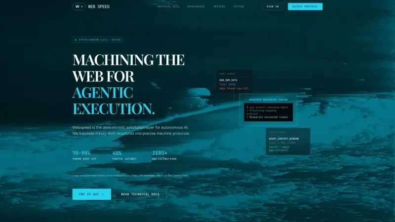 Web Speed homepage screenshot - Transform websites into AI-friendly maps