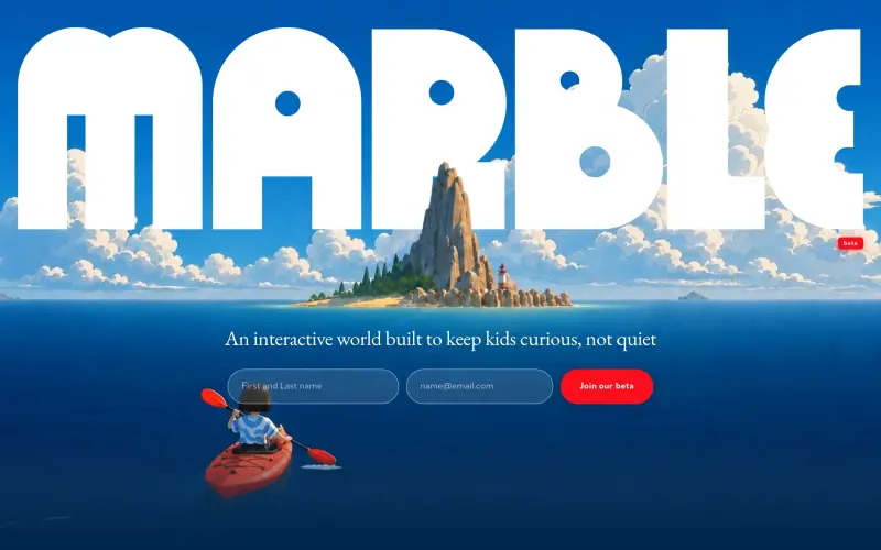 Withmarble homepage showing Interactive learning for curious kids