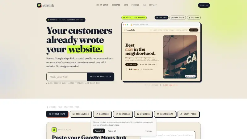 Wowable homepage screenshot - Transform links into professional websites instantly