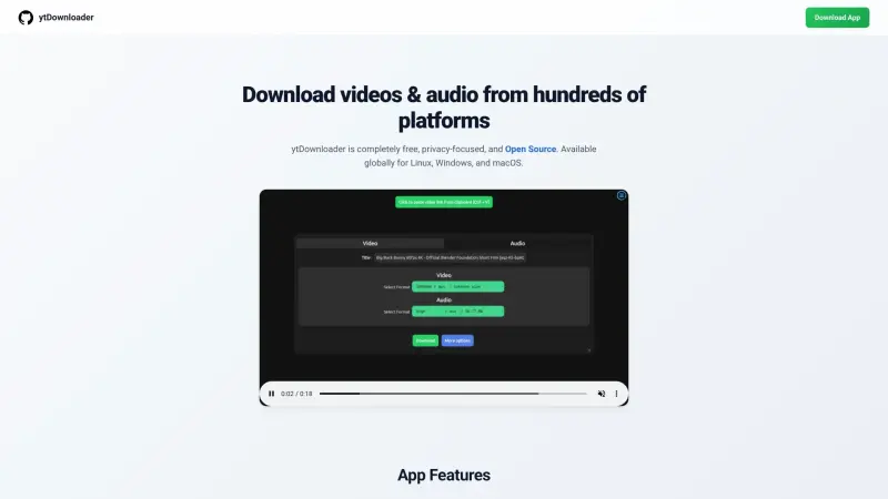 ytDownloader homepage showing Download videos from hundreds of sites